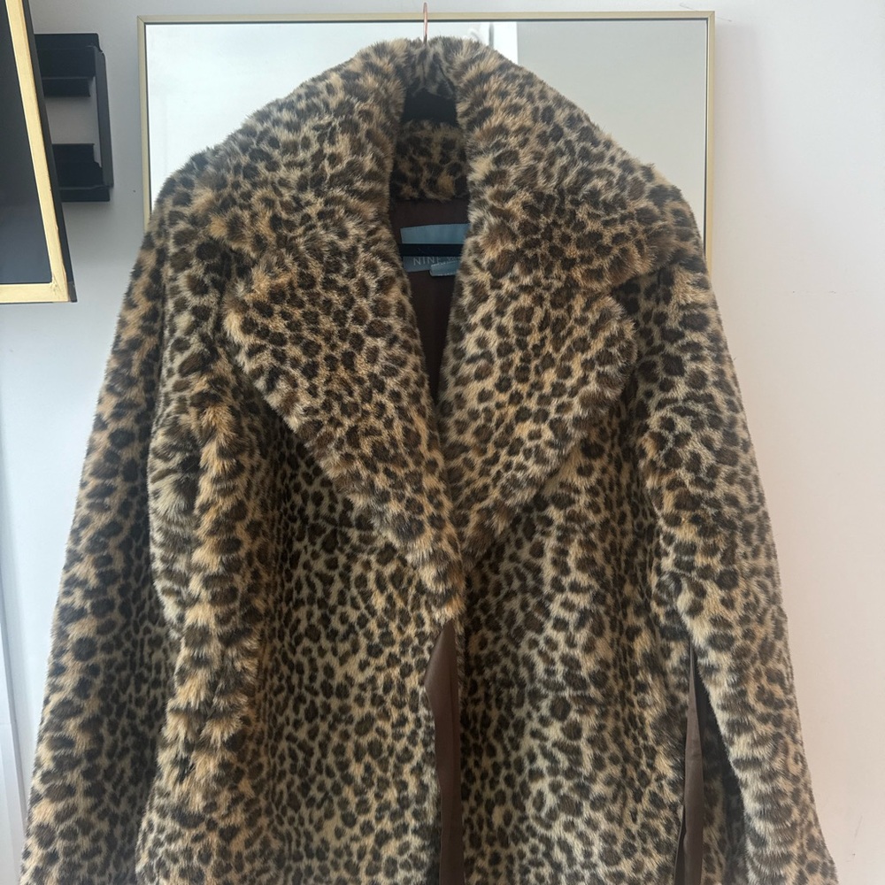 Nine West Leopard-Print Faux Fur Teddy Jacket - Brown